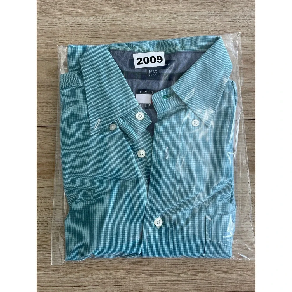Tommy Hilfiger Button Down Shirt Mens L Green Long Sleeve Y2K Preppy Vintage‎